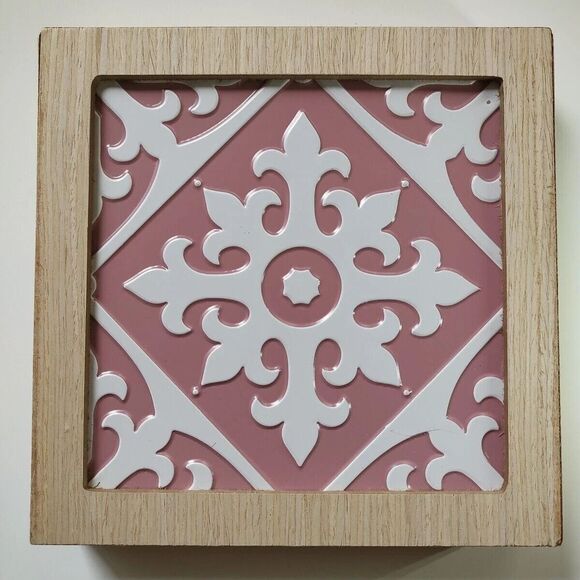 Lot of 3 Modern Cottage Decorative & Framed Ceiling Tile Plaque Wall Decor - Picture 2 of 11